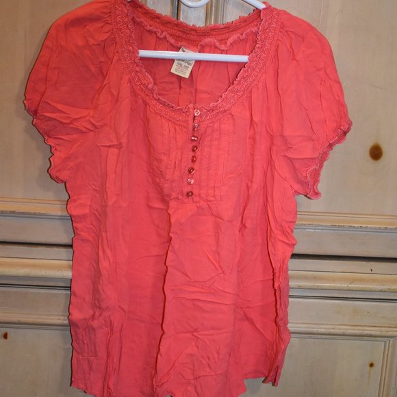 Coral Cap Sleeve Top With Pintuck Details - Picture 1 of 6